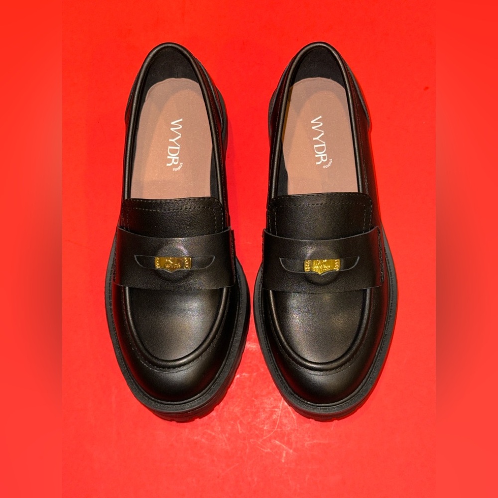 WYDR Sam Lucky Penny Leather Loafers Block Low Heel Slipper Slip-On Women 6.5 WW